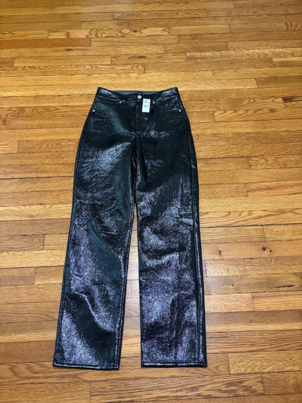 Express Modern Straight Super High Rise Faux Leather Pants Black Size 4 NWT $109